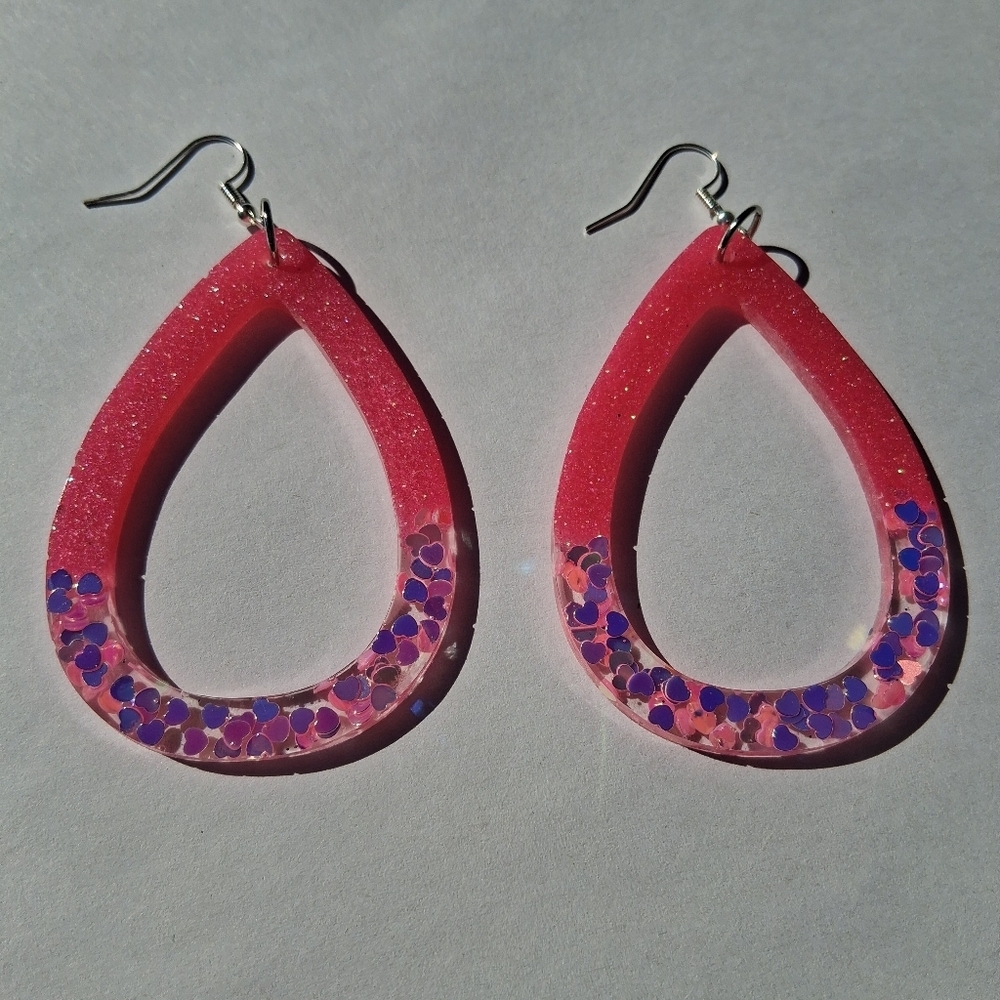 Hand Crafted Pink and Purple Teardrop Earrings